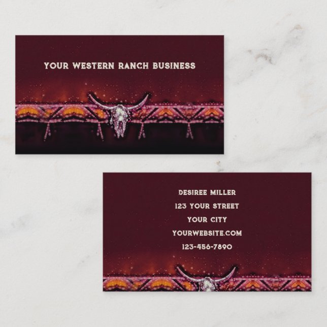 Western Rustic Bull Cow Skull Pink Tribal Country Business Card (Front/Back)
