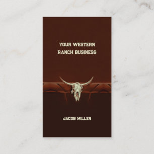 Western Rustic Bull Skull Brown Country Rodeo Business Card