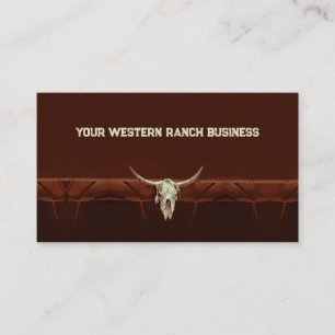 Western Rustic Bull Skull Brown Country Rodeo Business Card