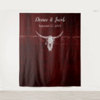 Western Rustic Bull Skull Burgundy Backdrop
