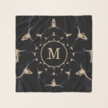 Western Rustic Bull Skull Cowboy Country Monogram Scarf<br><div class="desc">Western rustic monogram cowboy bull cow skull brown black decorative scarf. Country farm rodeo style abstract kaleidoscope pattern. Cool,  chic,  modern trendy fashion design for her. Image copyright Marg Seregelyi Photography.</div>