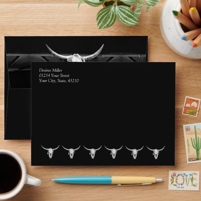 Western Rustic Country Black And White Envelope (Desk)