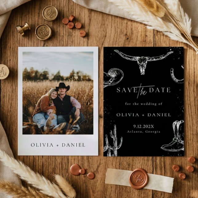 Western Rustic Country cowboy Photo Save The Date Invitation (Creator Uploaded)
