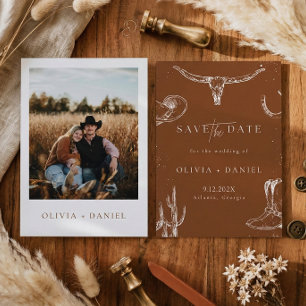 Western Rustic Country cowboy Photo Save The Date Invitation