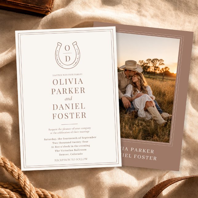 Western Rustic Country Photo Monogram Wedding Invitation (Creator Uploaded)
