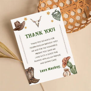 Western Rustic Cowboy Birthday Party  Thank You Card