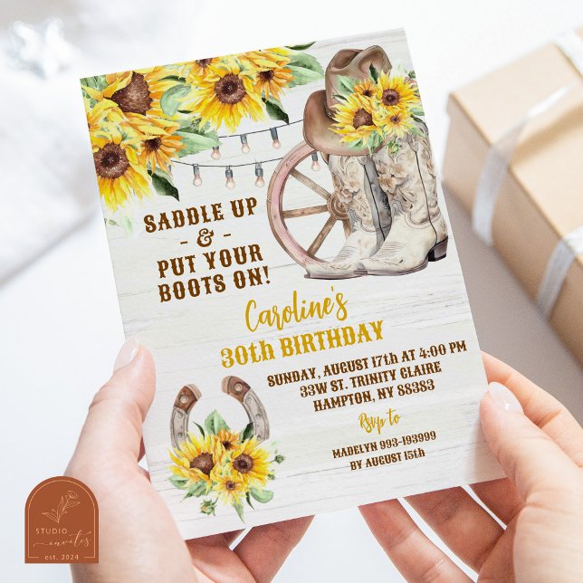 Western Rustic Cowgirl Boots Sunflower Birthday Invitation (Creator Uploaded)