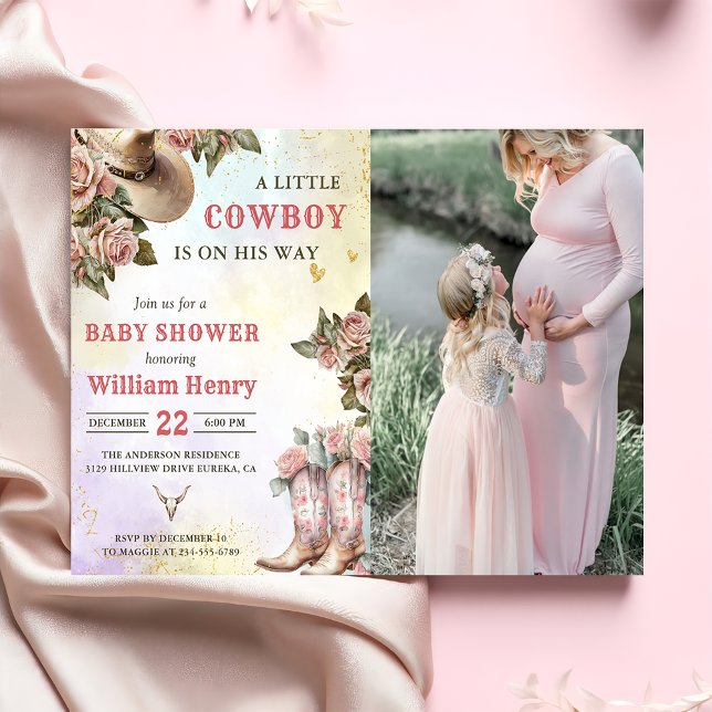  Western Rustic Floral  Baby Shower Party Photo Invitation (Creator Uploaded)