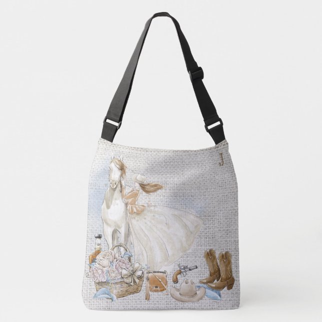 *~* Western Rustic Horse Woman Floral Gun Hat Crossbody Bag (Front)