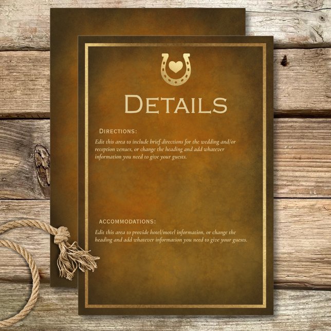 Western Rustic Horseshoe Brown & Gold Details Enclosure Card (Western Rustic Horseshoe Brown & Gold Details Enclosure Card)