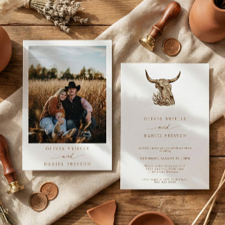Western Rustic Pampas Grass Boho Photo Wedding Inv Invitation