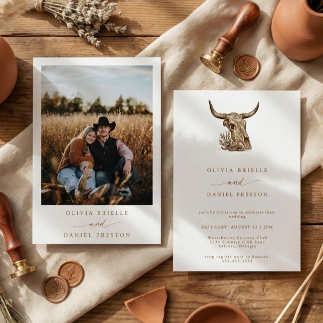 Western Rustic Pampas Grass Boho Photo Wedding Inv Invitation (Creator Uploaded)