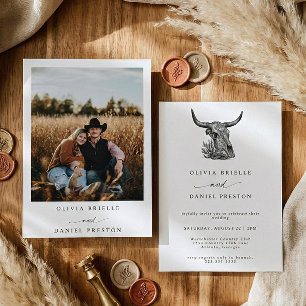 Western Rustic Pampas Grass Boho Photo Wedding Invitation