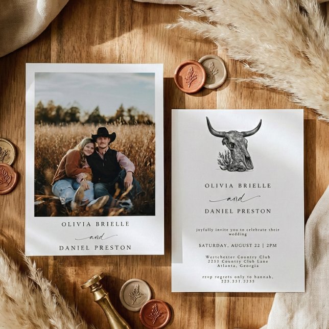 Western Rustic Pampas Grass Boho Photo Wedding Invitation (Creator Uploaded)