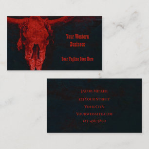 Western Rustic Red Black Vintage Bull Cow Skull Business Card