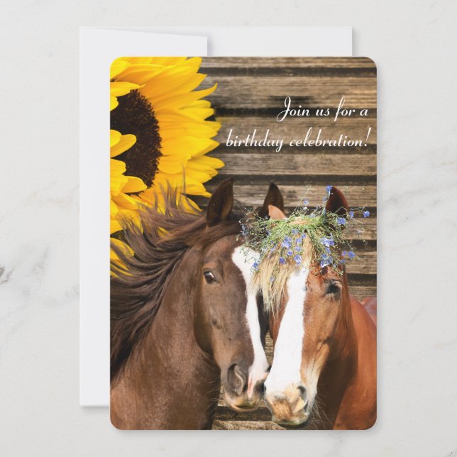 Western Rustic Sunflower Horse Country Birthday In Invitation (Front)