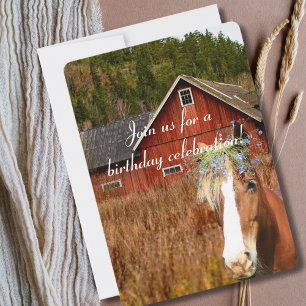 Western Rustic Sunflower Horse Country Birthday In Invitation