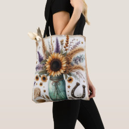 Western Rustic Sunflower Mason Jar  Tote Bag
