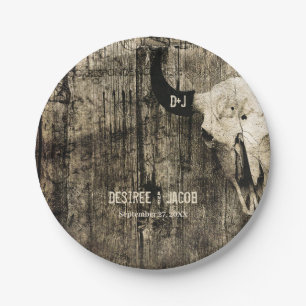Western Rustic Wedding Bull Skull Vintage Country Paper Plate