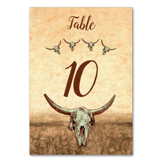 Western Rustic Wedding Country Bull Cow Skull Table Number (Front)