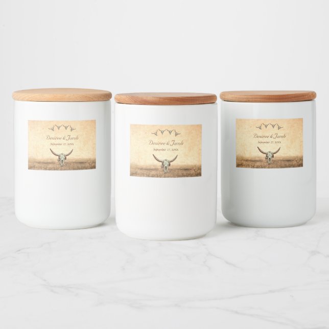 Western Rustic Wedding Country Cow Bull Skull Food Label (Bottles)