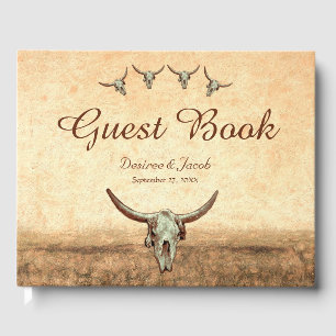 Western Rustic Wedding Country Cow Bull Skull Guest Book