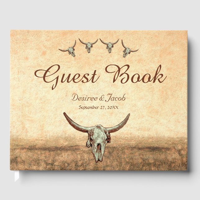 Western Rustic Wedding Country Cow Bull Skull Guest Book (Front)
