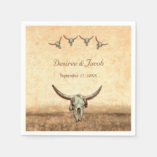 Western Rustic Wedding Country Cow Bull Skull Napkin (Front)