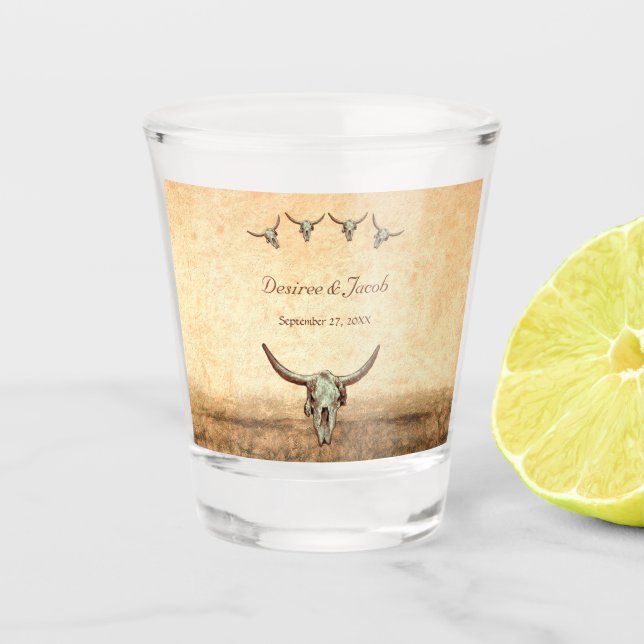 Western Rustic Wedding Country Cow Bull Skull Shot Glass (Front)
