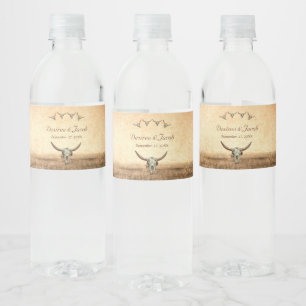 Western Rustic Wedding Country Cow Bull Skull Water Bottle Label