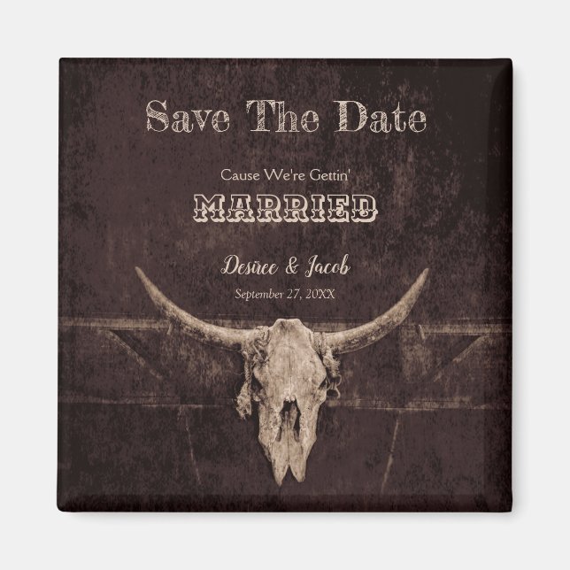 Western Rustic Wedding Vintage Save The Date Magnet (Front)