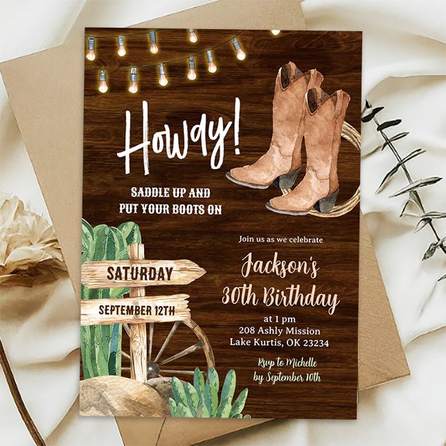 Western Rustic Wood Cowboy Man Birthday Invitation (Creator Uploaded)