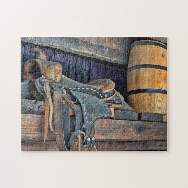 Western Sadd;e and Barrel Jigsaw Puzzle (Horizontal)