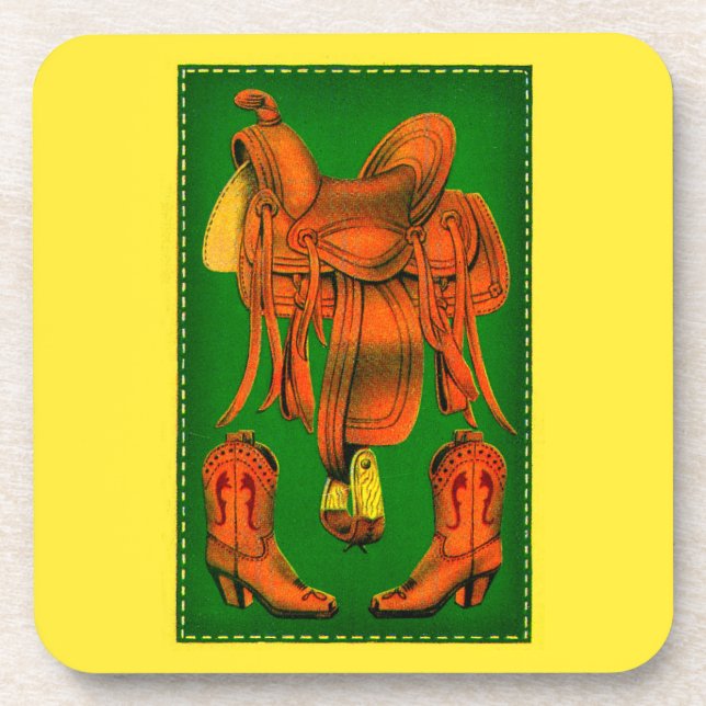 Western saddle and cowboy boots coaster (Front)