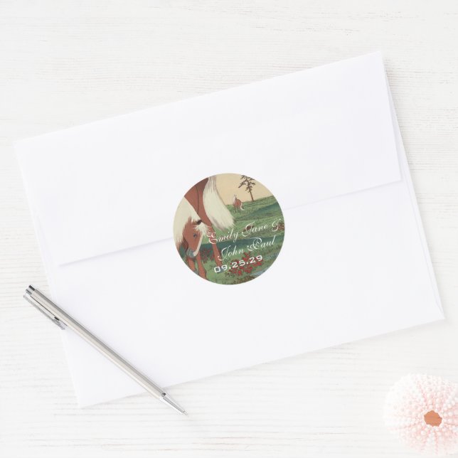 Western Saddle Rustic Horse Wedding Classic Round Sticker (Envelope)