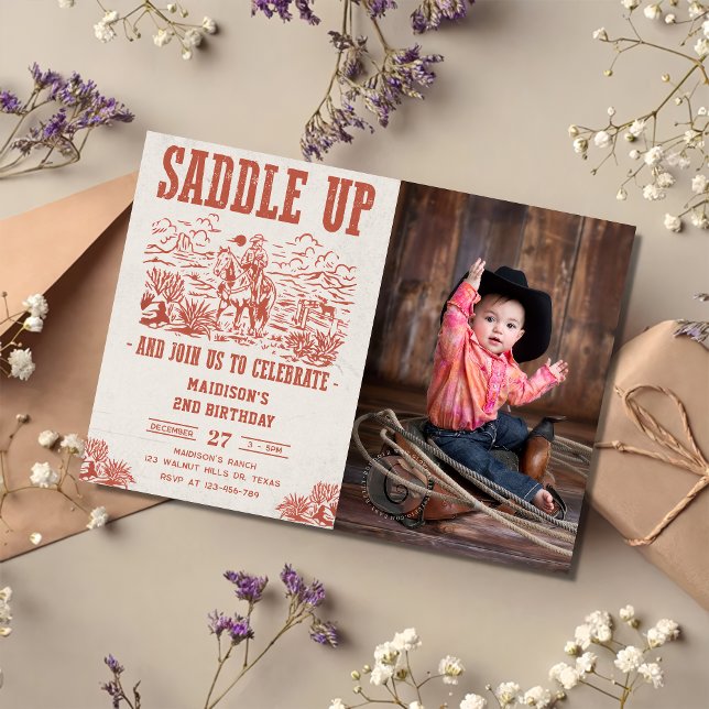 Western Saddle Up And Join Us For Birthday Photo Invitation (Creator Uploaded)