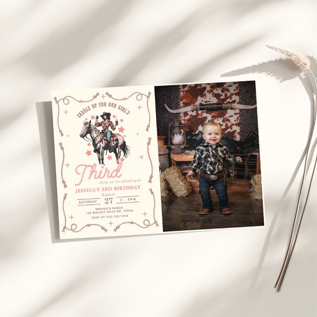 Western Saddle Up for Our Girl's 3rd Birthday  Invitation (Creator Uploaded)