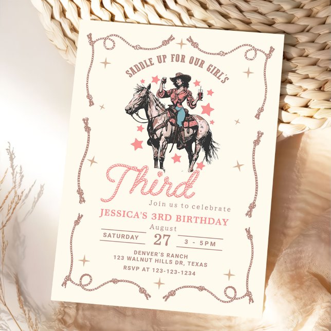 Western Saddle Up for Our Girl's 3rd Birthday  Invitation (Creator Uploaded)