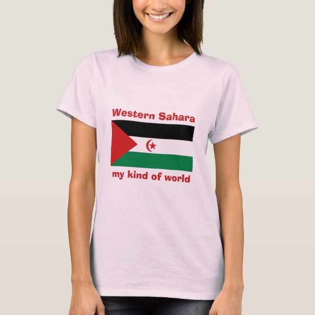 Western Sahara Flag + Map + Text T-Shirt (Front)