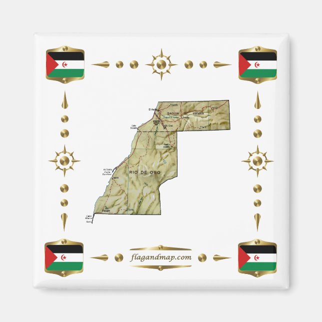 Western Sahara Map + Flags Magnet (Front)