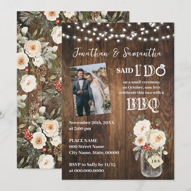 Western Said I do BBQ after Wedding Winter Floral Invitation (Front/Back)