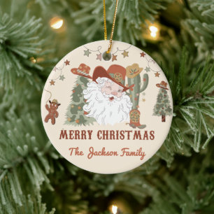 Western Santa Christmas Party Ceramic Tree Decoration