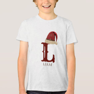 Western Santa Hat Monogram Name Christmas Tri-Blend Shirt