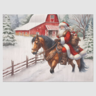 Western Santa on Horseback Country Christmas Tissue Paper