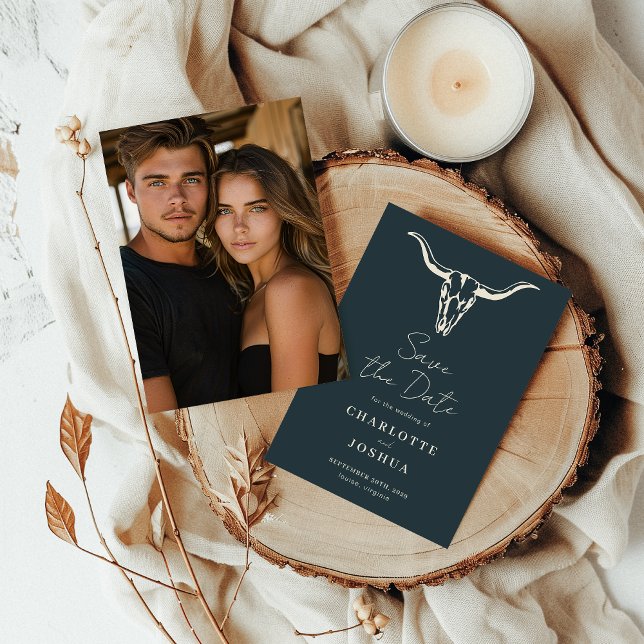 Western Save the Date | Rustic Boho Cow Skull (Creator Uploaded)