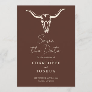 Western Save the Date Rustic Boho Cow Skull