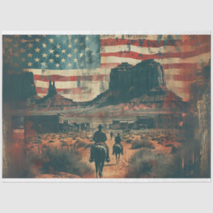 Western Scene Stars Stripes Decoupage Tissue Paper