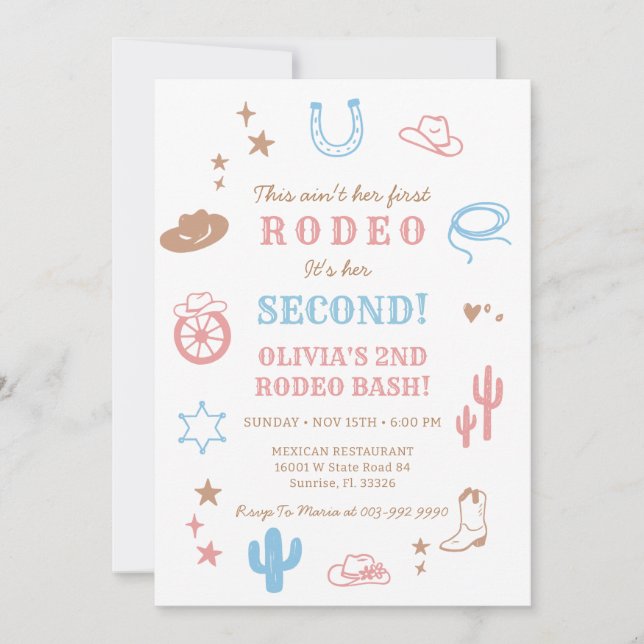 Western Second Rodeo Girl Birthday Invitation  (Front)