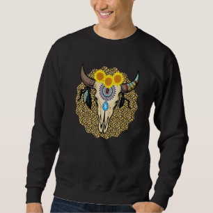 Western Serape Cow Skull Print Sunflower Leopard T Sweatshirt