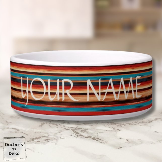 Western Serape Stripe Custom Pet Name Pet Bowl (Western Serape Stripe Custom Pet Name Pet Bowl)